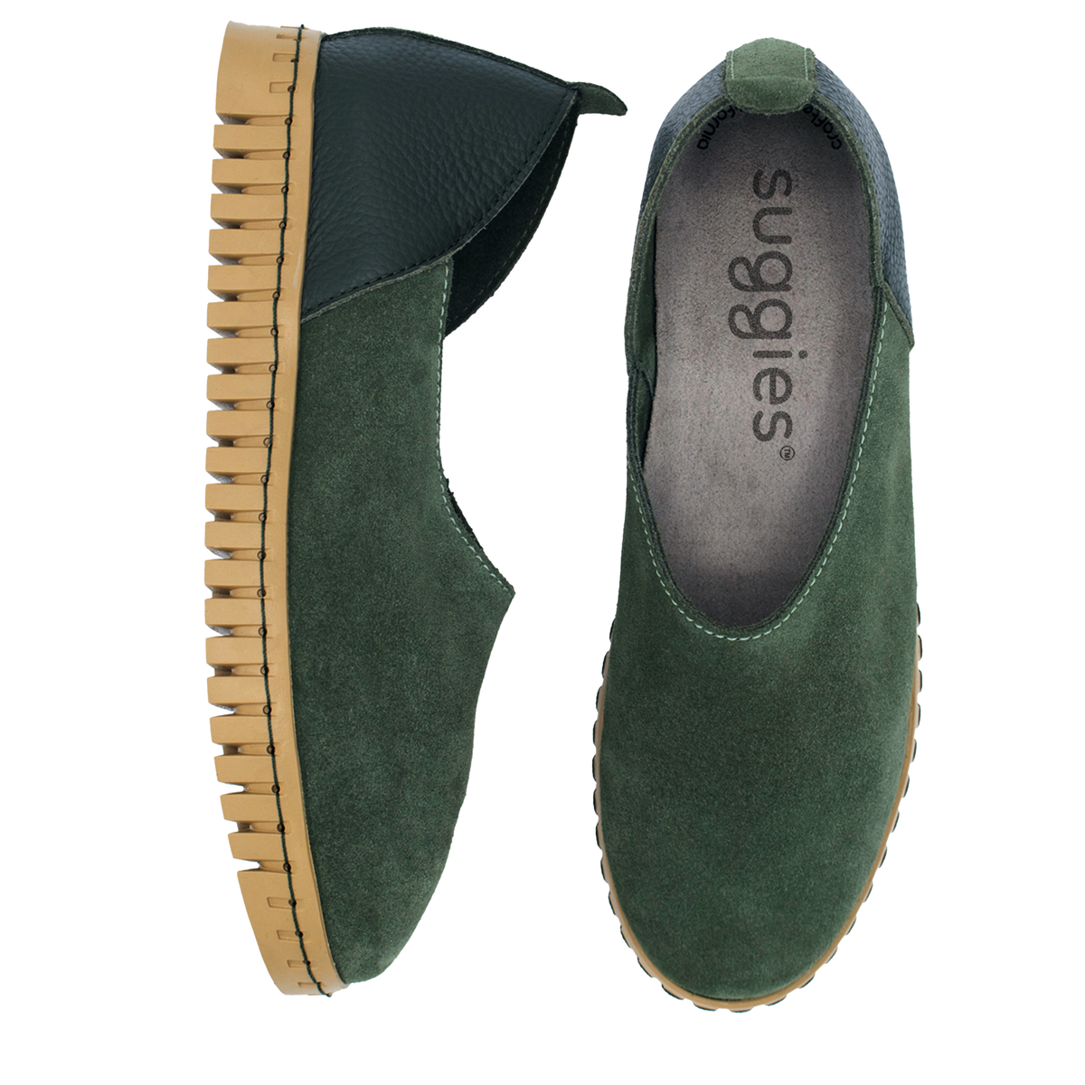Loden olive green flat shoes Italian leather SUGGIES Suggies